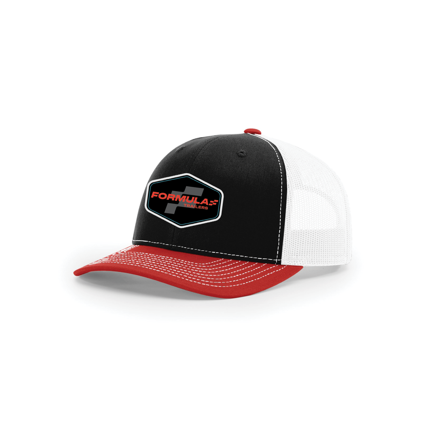 Snap-Back Trucker Hat with Patch - Black/ White/ Red