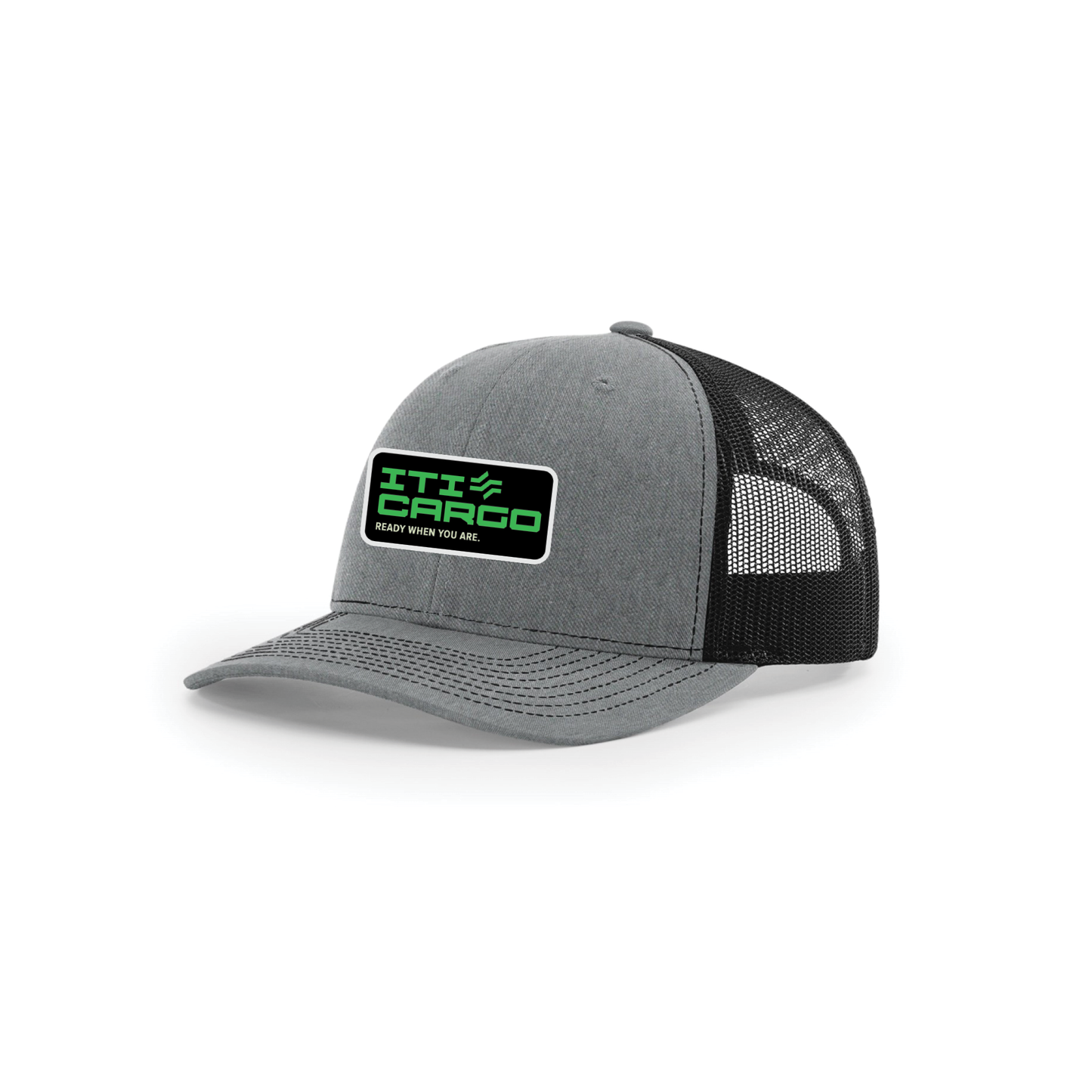 Snap-Back Trucker Hat with Patch - Heather Grey/ Black