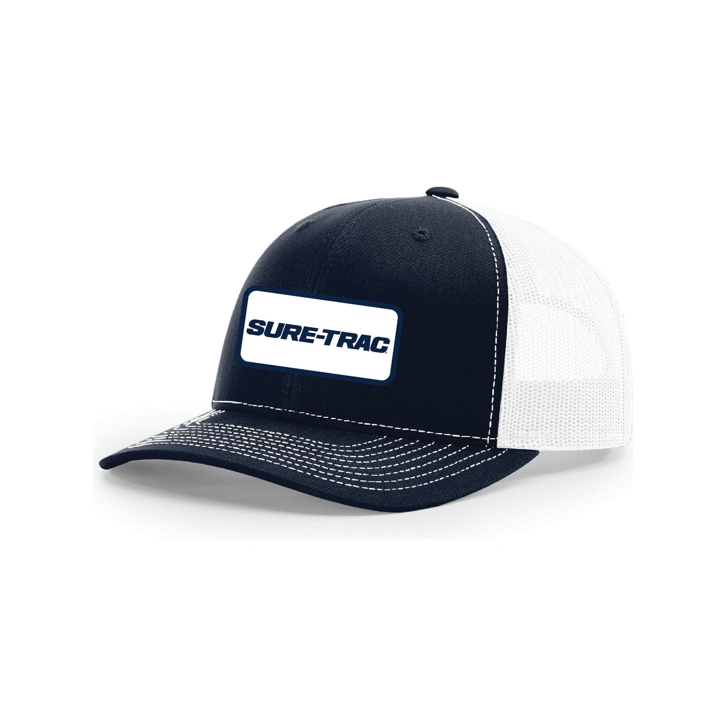 Snap-Back Trucker Hat with Patch - Navy/White