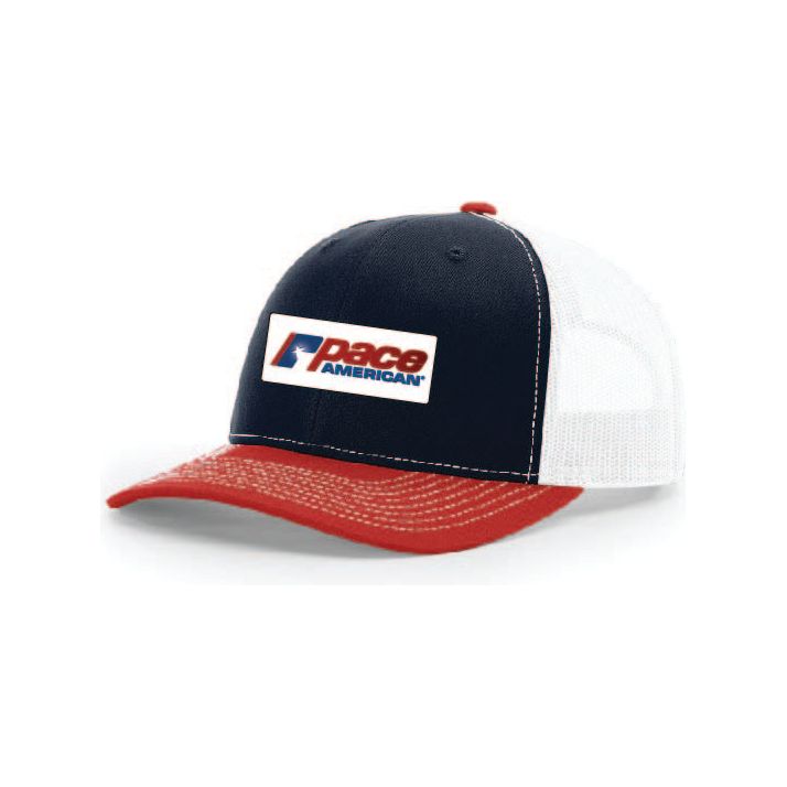 Snap-Back Trucker Hat with Patch - Red/Navy/White