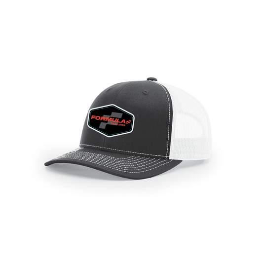 Snap-Back Trucker Hat with Patch - Black/ White