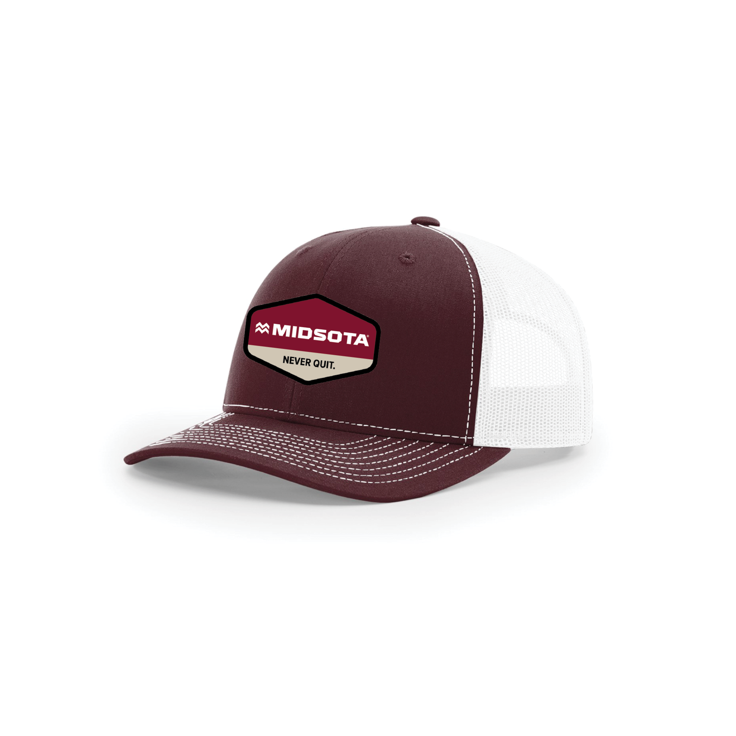 Snap-Back Trucker Hat with Patch - Maroon/ White