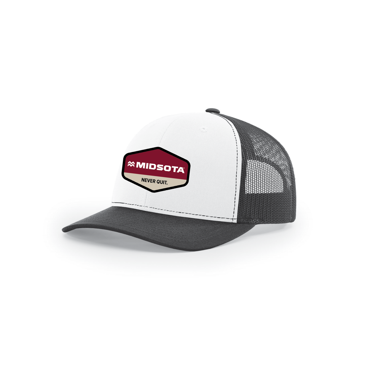 Snap-Back Trucker Hat with Patch - White/ Black/ Black