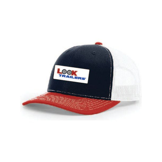 Snap-Back Trucker Hat with Patch - Red/Navy/White