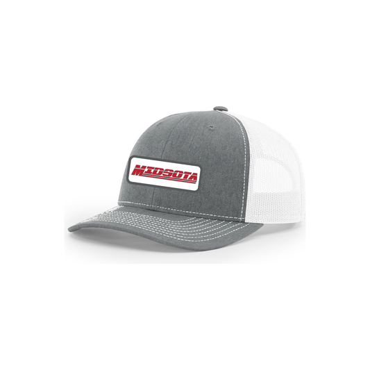 Snap-Back Trucker Hat with Patch - Heather Grey/White
